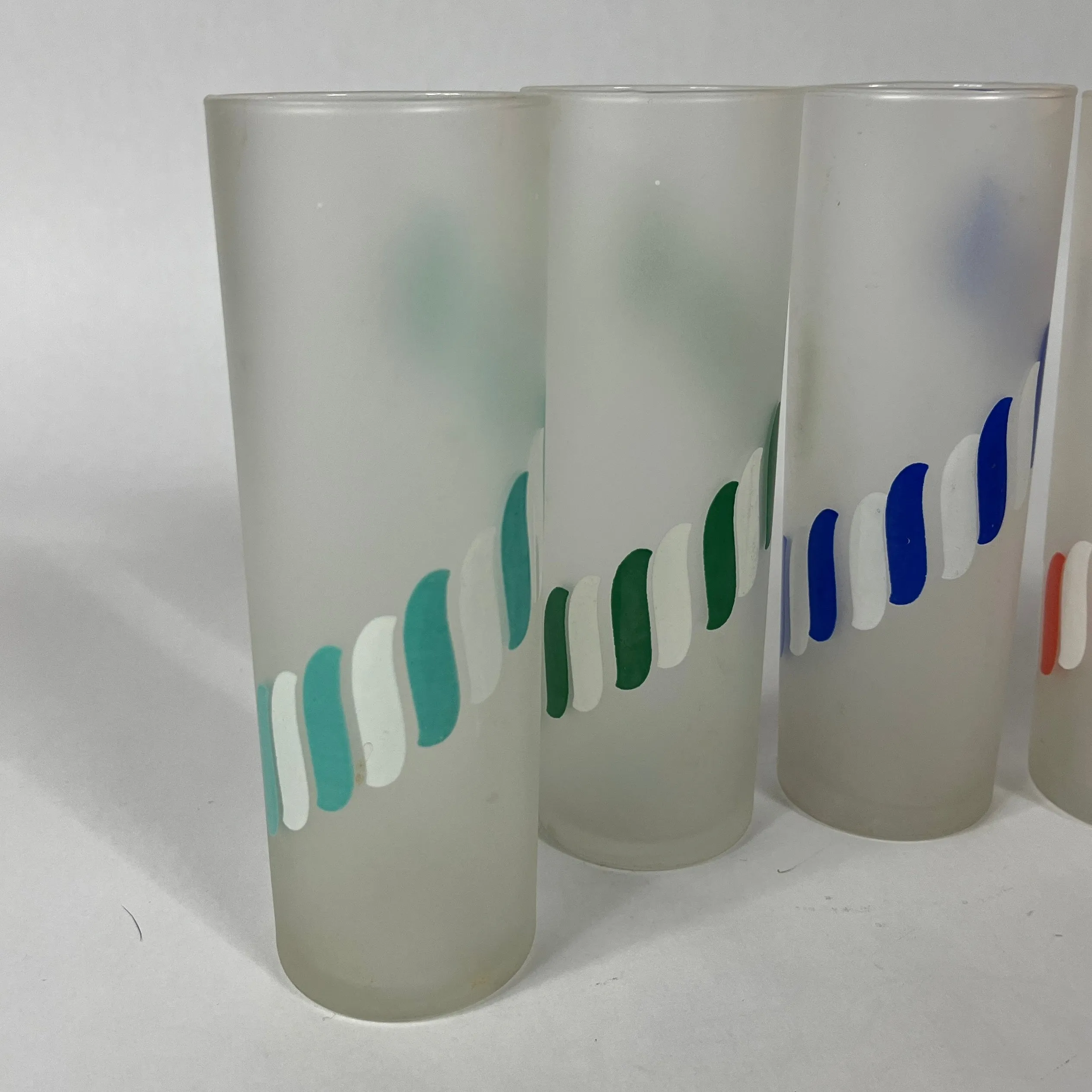 Frosted Ribbon Vintage Collins Drinks Glasses, Set of 6