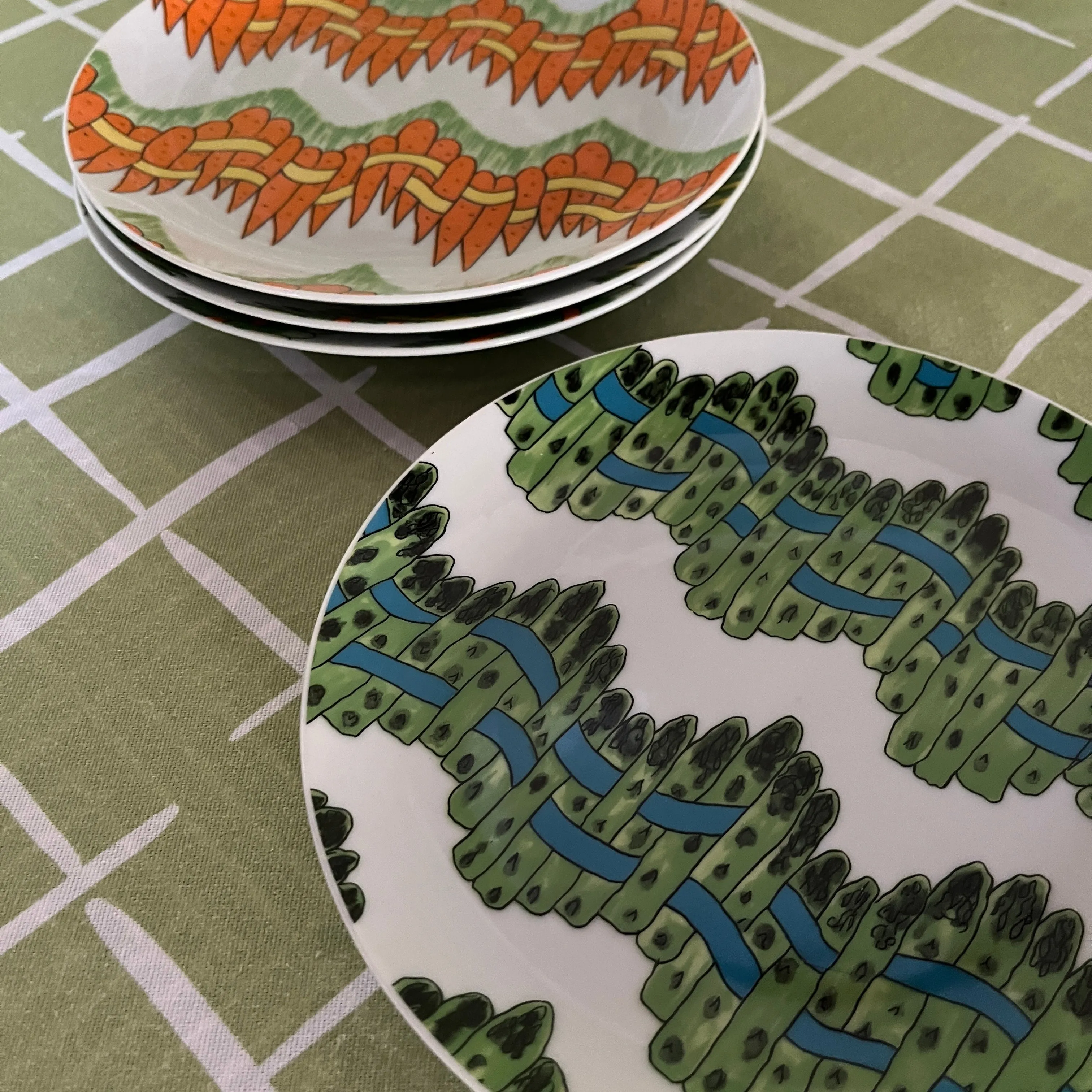 Graphic Vegetable Salad or Dessert Plates, Set of 4