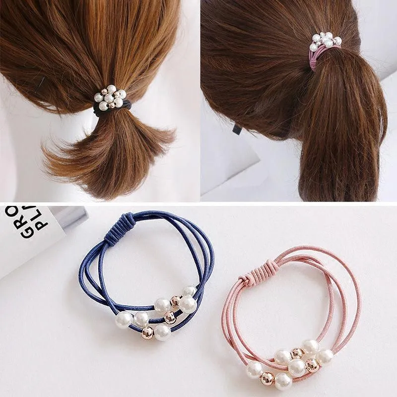 High elastic pearl hair ring AC-010003