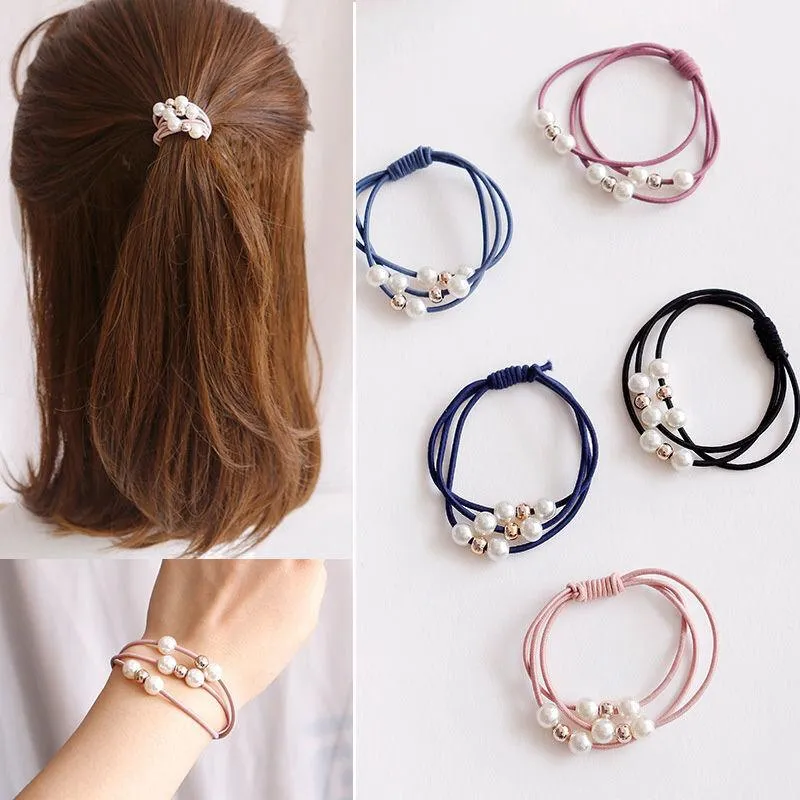 High elastic pearl hair ring AC-010003