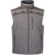 HOOEY MENS SOFTSHELL VEST GREY W/BROWN & TAN AZTEC