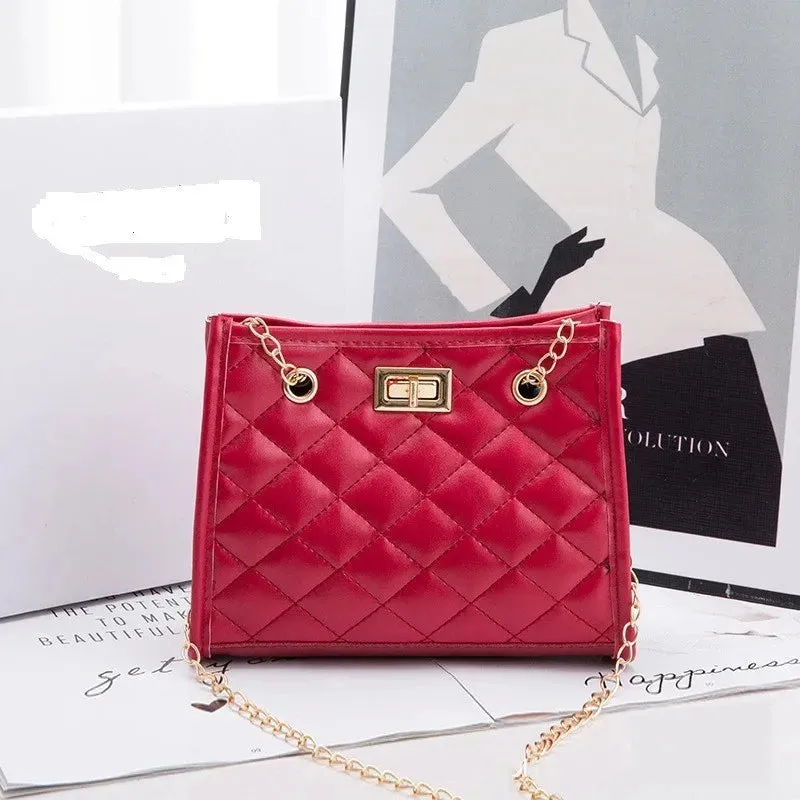 Hot Selling New Solid Color Prismatic Plaid Women Shoulder Bag Korean Version Fashion Lady Style Chain PU Leather Light Handbag