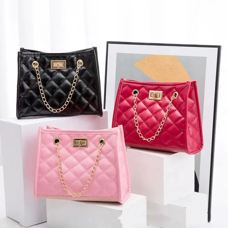 Hot Selling New Solid Color Prismatic Plaid Women Shoulder Bag Korean Version Fashion Lady Style Chain PU Leather Light Handbag