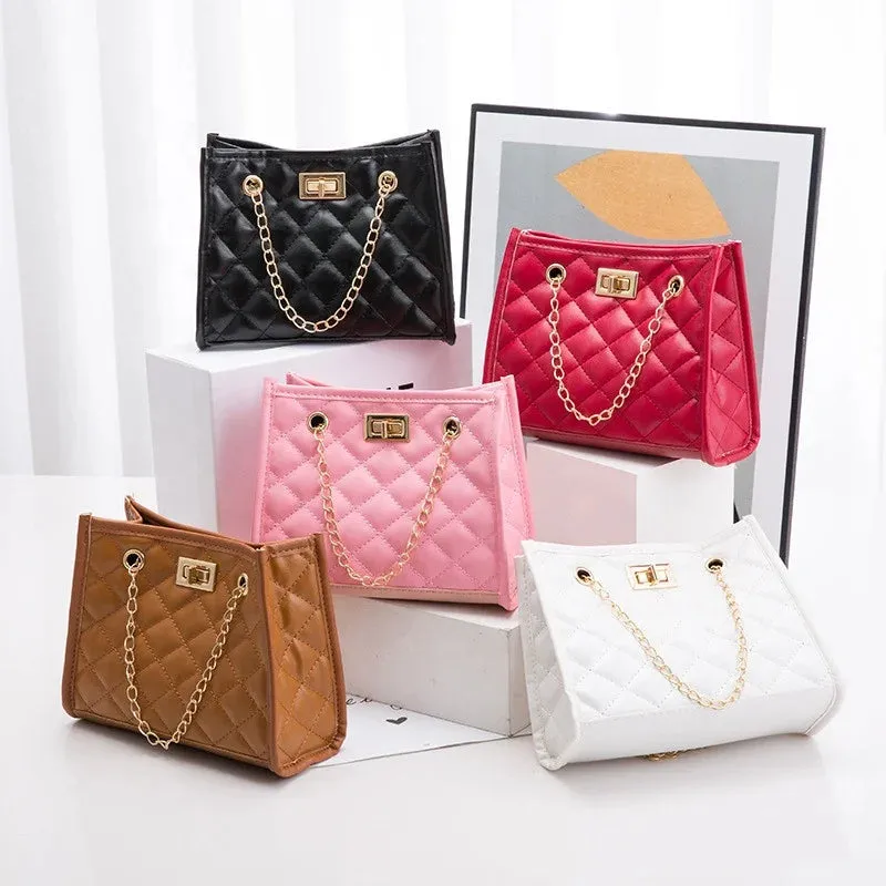 Hot Selling New Solid Color Prismatic Plaid Women Shoulder Bag Korean Version Fashion Lady Style Chain PU Leather Light Handbag