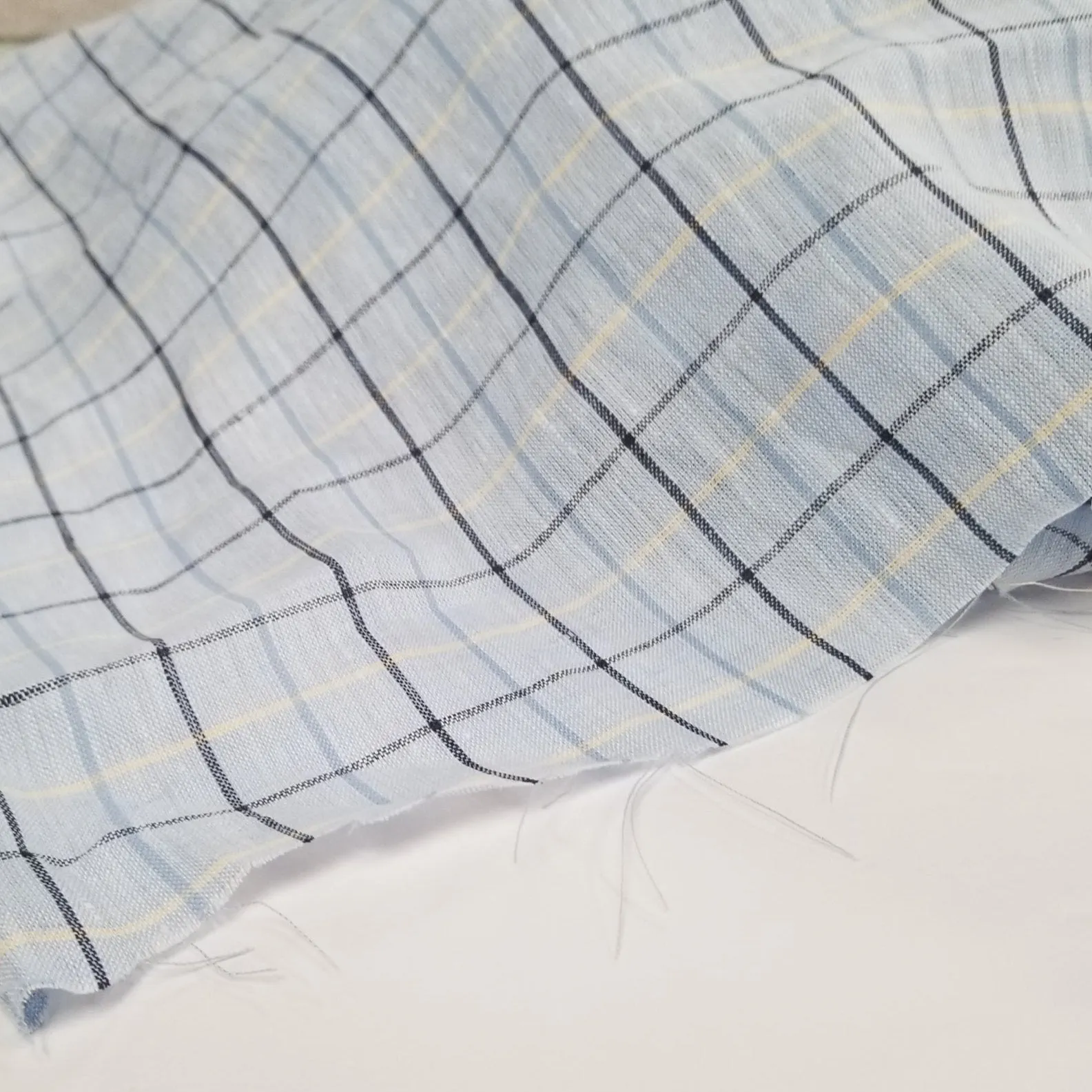 Irish Linen Light Blue and Yellow Plaid Spence Bryson Woven 150 GSM- by the yard