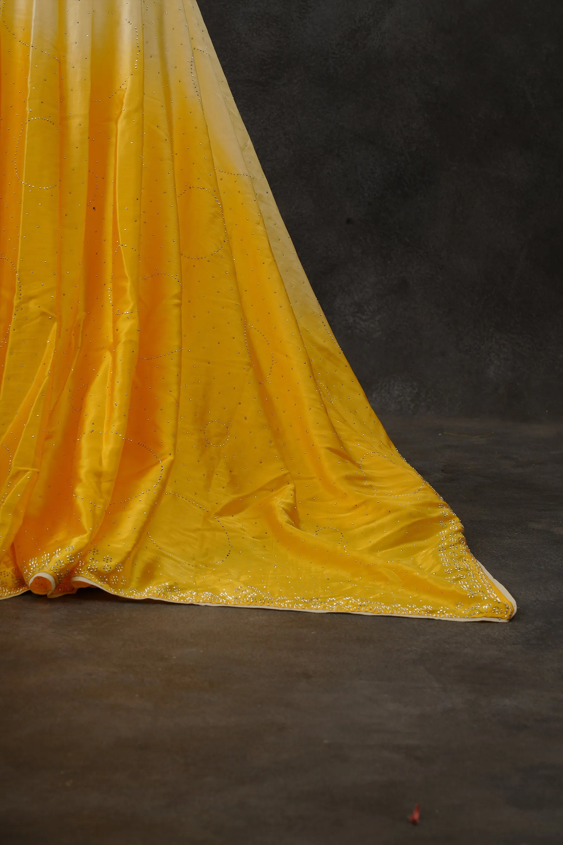 Japan Satin Saree with Diamond Studs in Light and Dark Yellow Shades