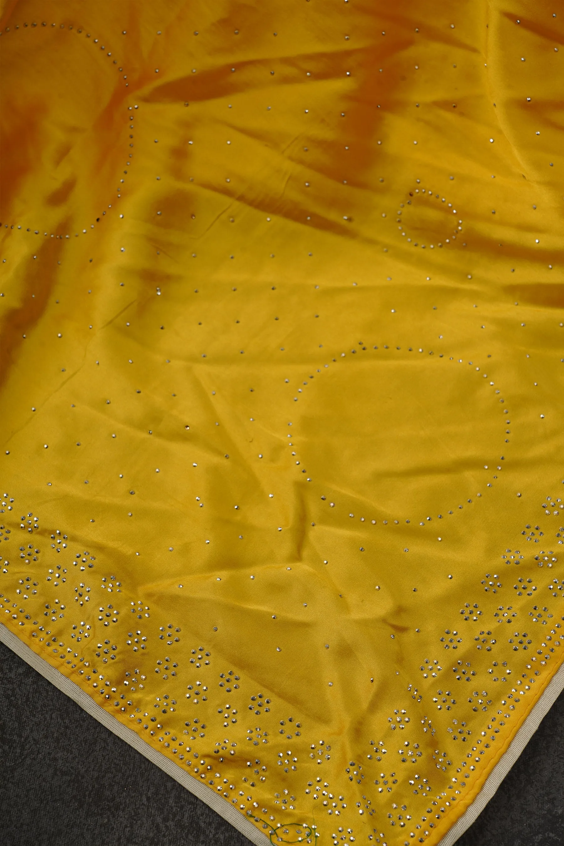 Japan Satin Saree with Diamond Studs in Light and Dark Yellow Shades