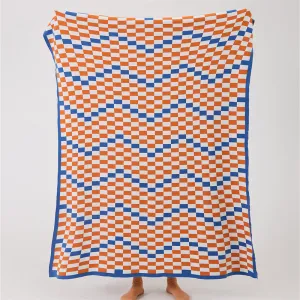 Knitted Contrast-Color Throw Blanket