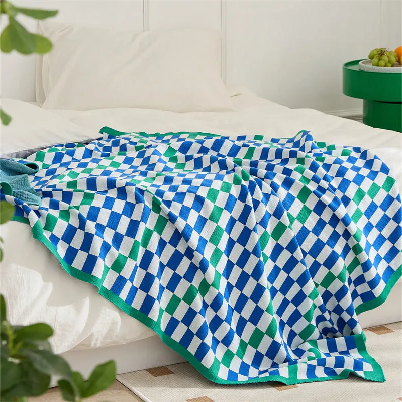 Knitted Contrast-Color Throw Blanket