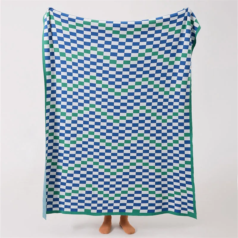 Knitted Contrast-Color Throw Blanket