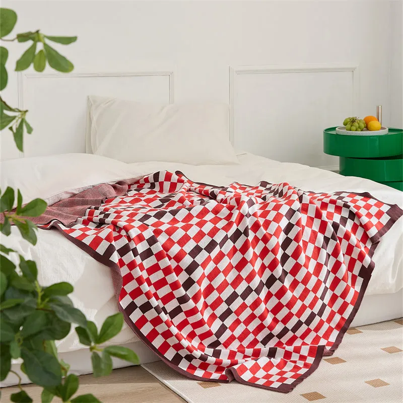 Knitted Contrast-Color Throw Blanket