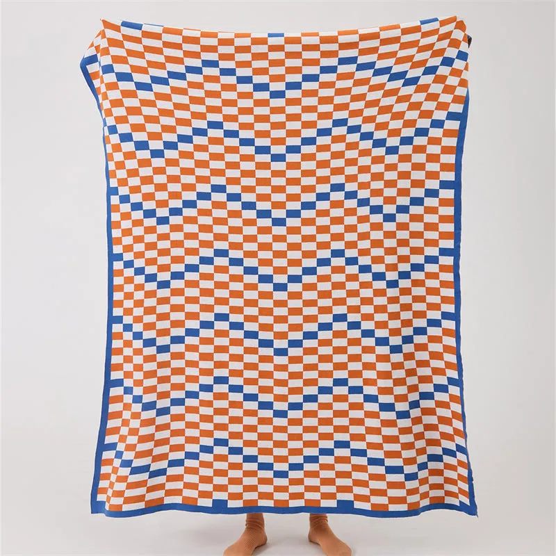 Knitted Contrast-Color Throw Blanket