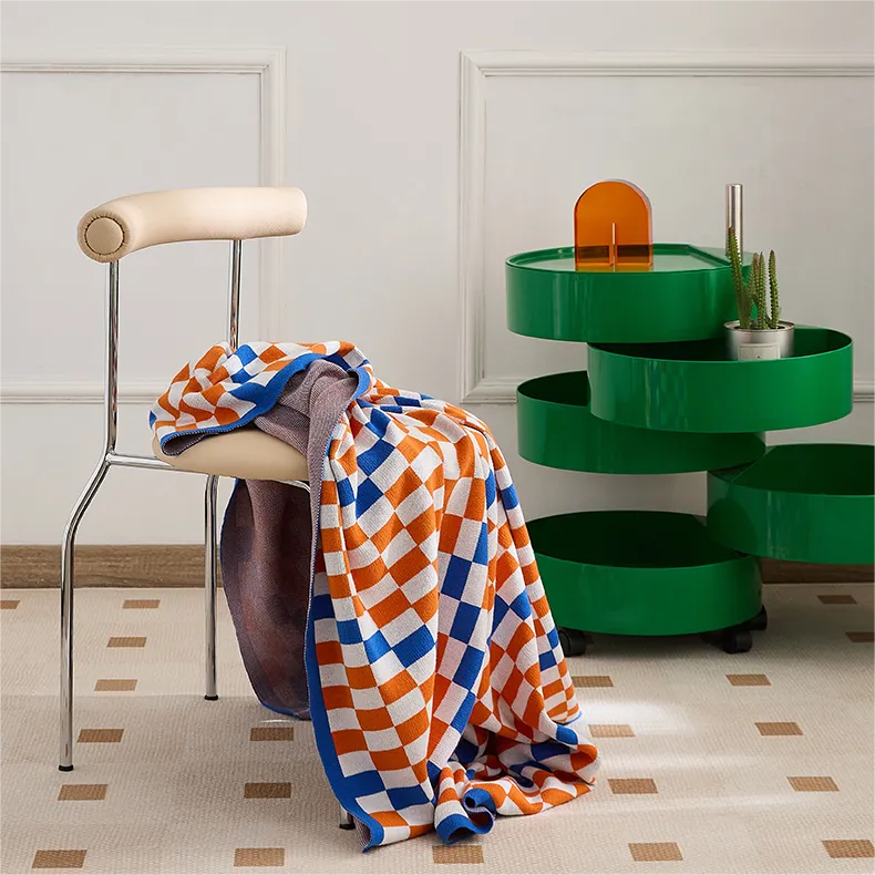 Knitted Contrast-Color Throw Blanket