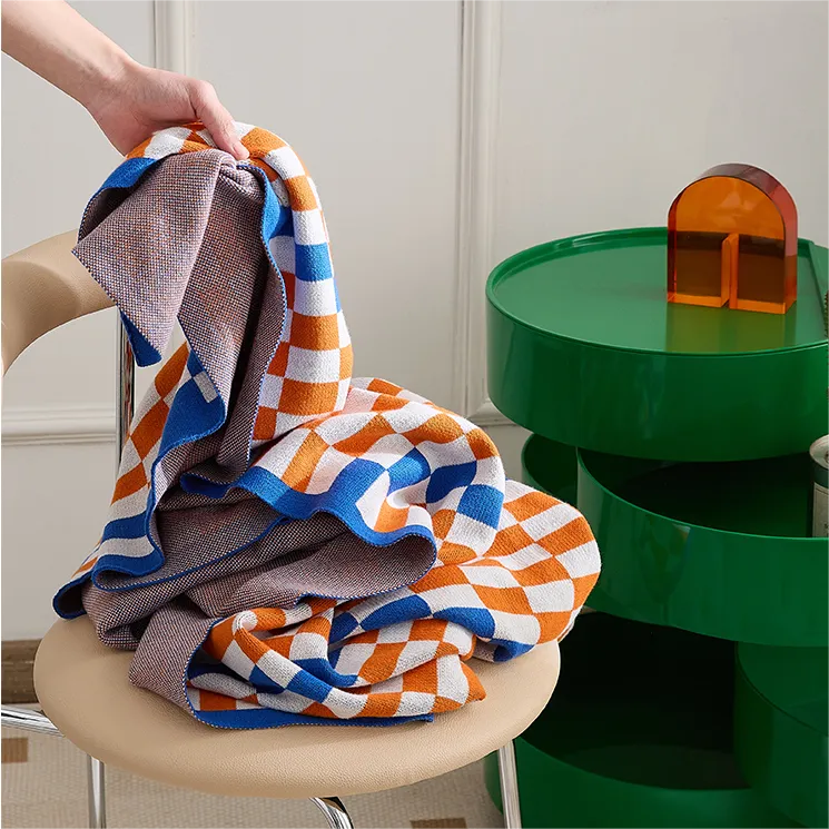 Knitted Contrast-Color Throw Blanket