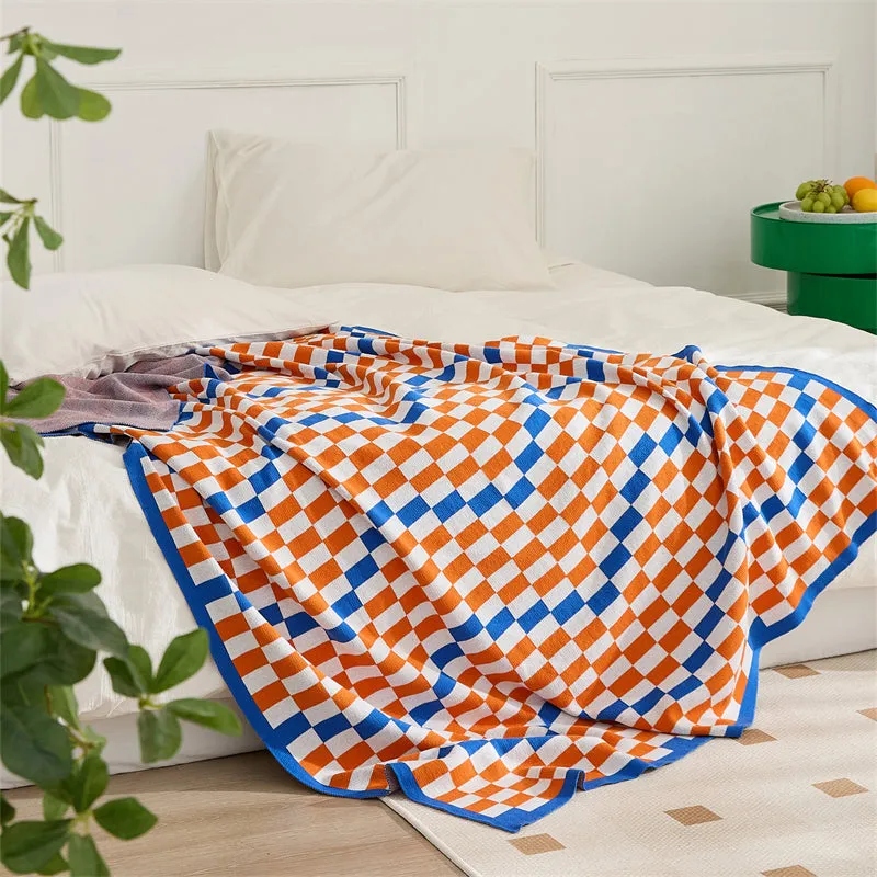 Knitted Contrast-Color Throw Blanket