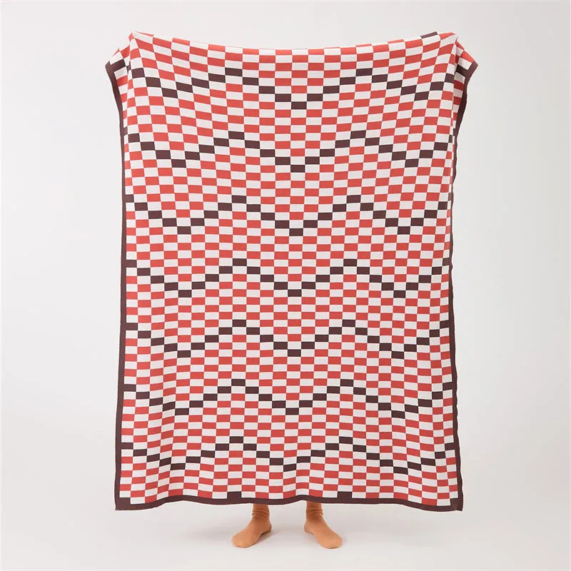 Knitted Contrast-Color Throw Blanket