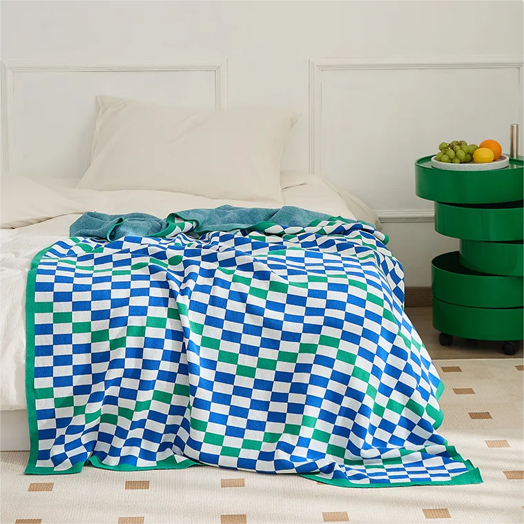 Knitted Contrast-Color Throw Blanket