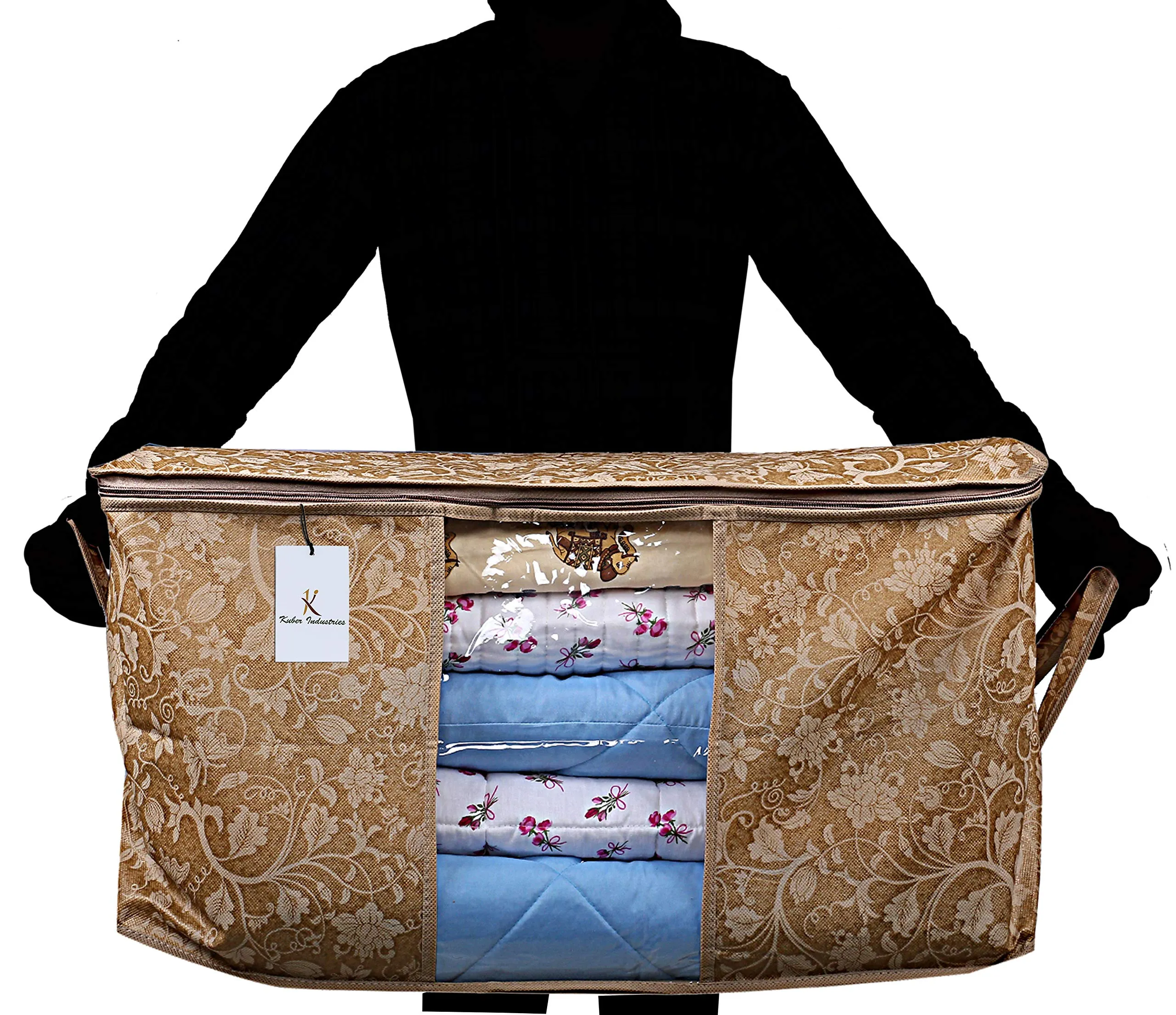 Kuber Industries Underbed Storage Bag, Storage Organiser, Blanket Cover Set of 6 - Beige, Extra Large Size, CTKUBM06