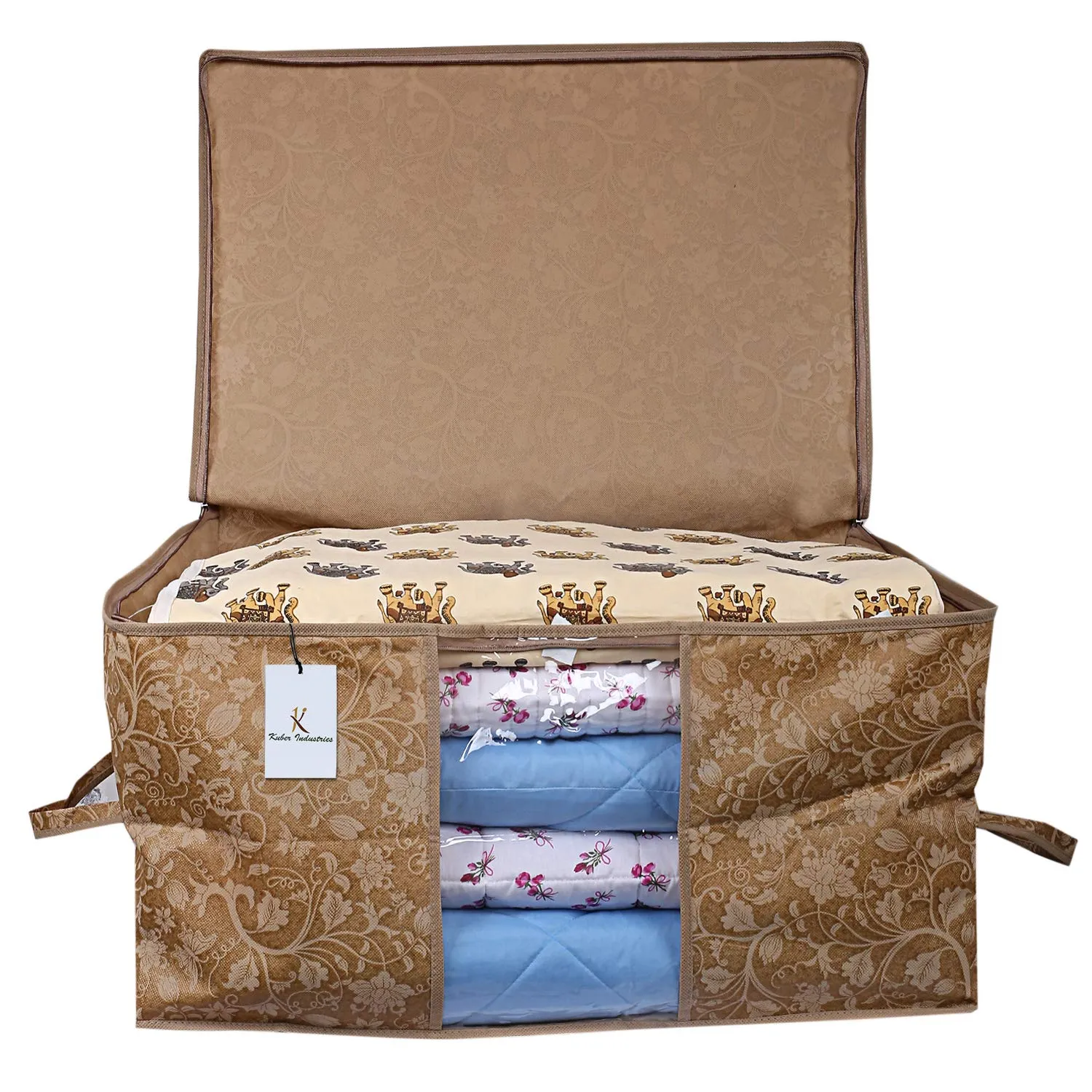 Kuber Industries Underbed Storage Bag, Storage Organiser, Blanket Cover Set of 6 - Beige, Extra Large Size, CTKUBM06