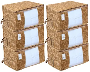 Kuber Industries Underbed Storage Bag, Storage Organiser, Blanket Cover Set of 6 - Beige, Extra Large Size, CTKUBM06