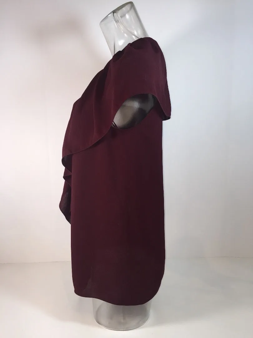 LANVIN Burgundy Ruffle Sleeveless Blouse Size 34