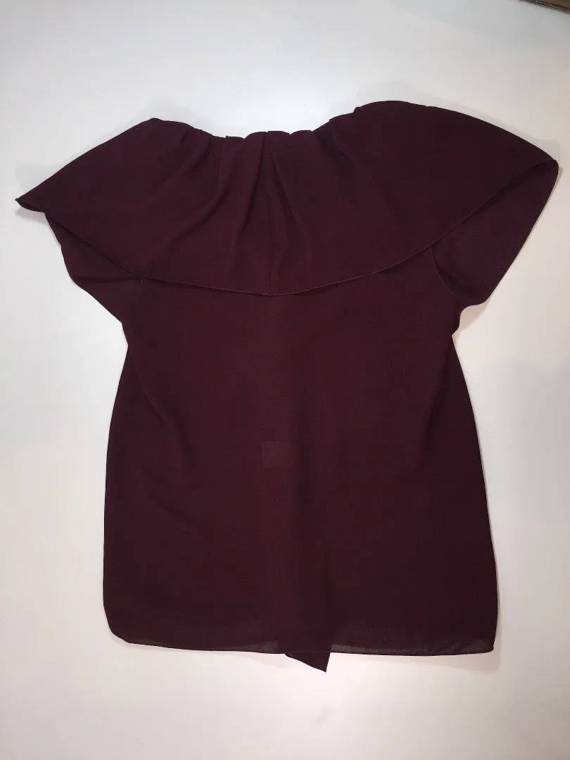 LANVIN Burgundy Ruffle Sleeveless Blouse Size 34