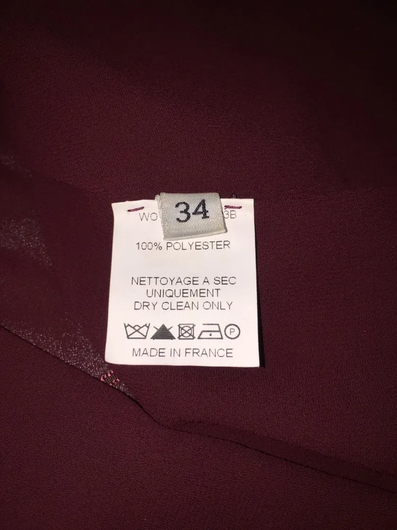 LANVIN Burgundy Ruffle Sleeveless Blouse Size 34
