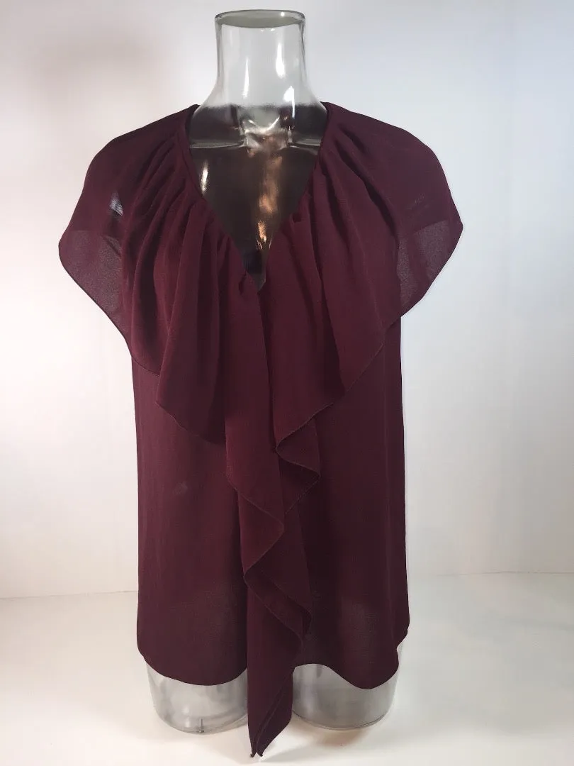 LANVIN Burgundy Ruffle Sleeveless Blouse Size 34