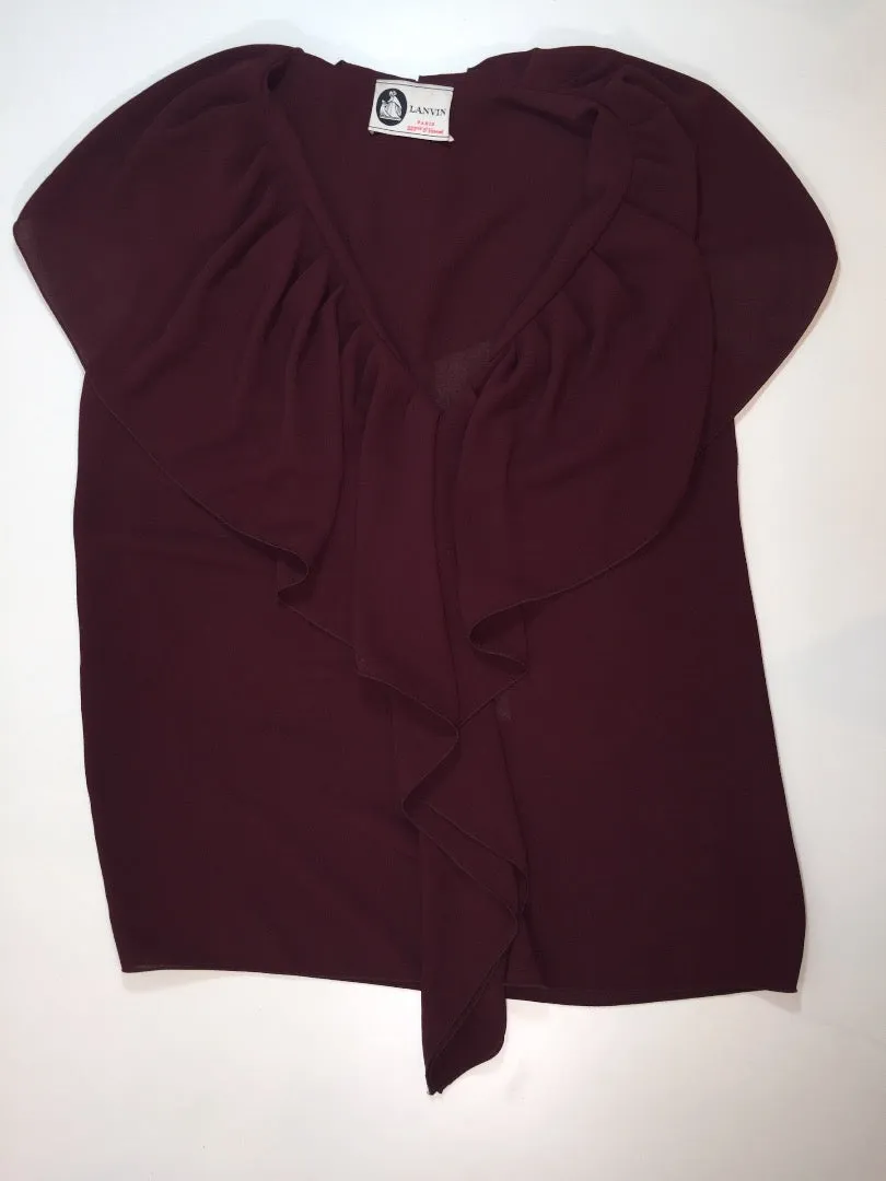LANVIN Burgundy Ruffle Sleeveless Blouse Size 34