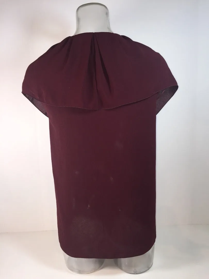 LANVIN Burgundy Ruffle Sleeveless Blouse Size 34