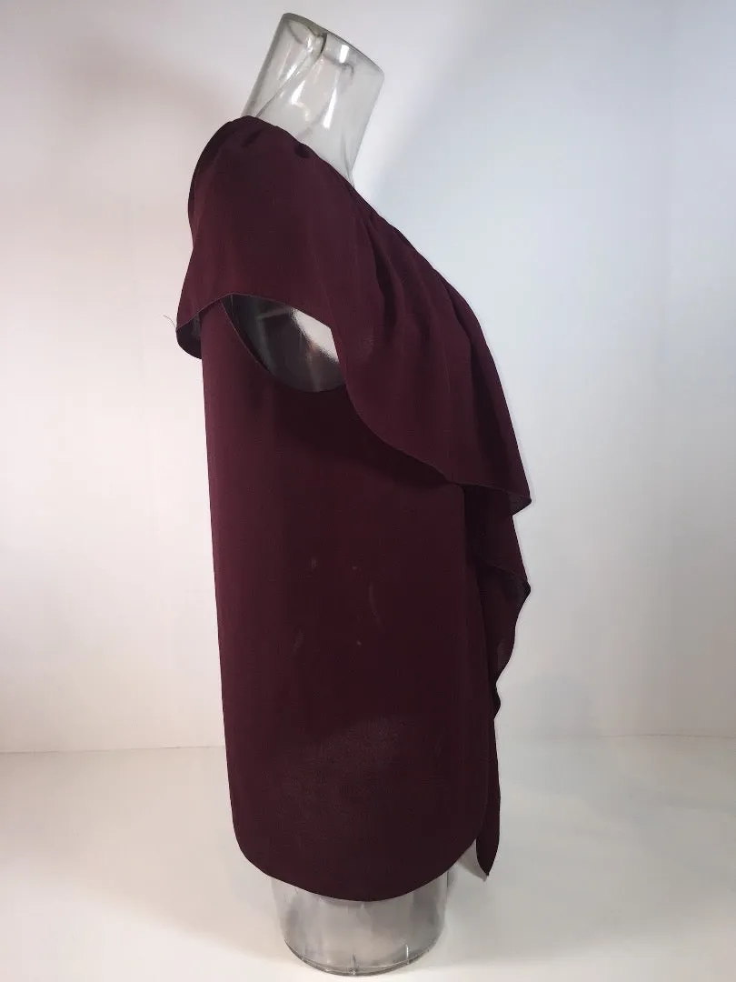 LANVIN Burgundy Ruffle Sleeveless Blouse Size 34