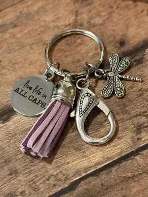 LIVE LIFE IN ALL CAPS Purse Charm/Key Chain