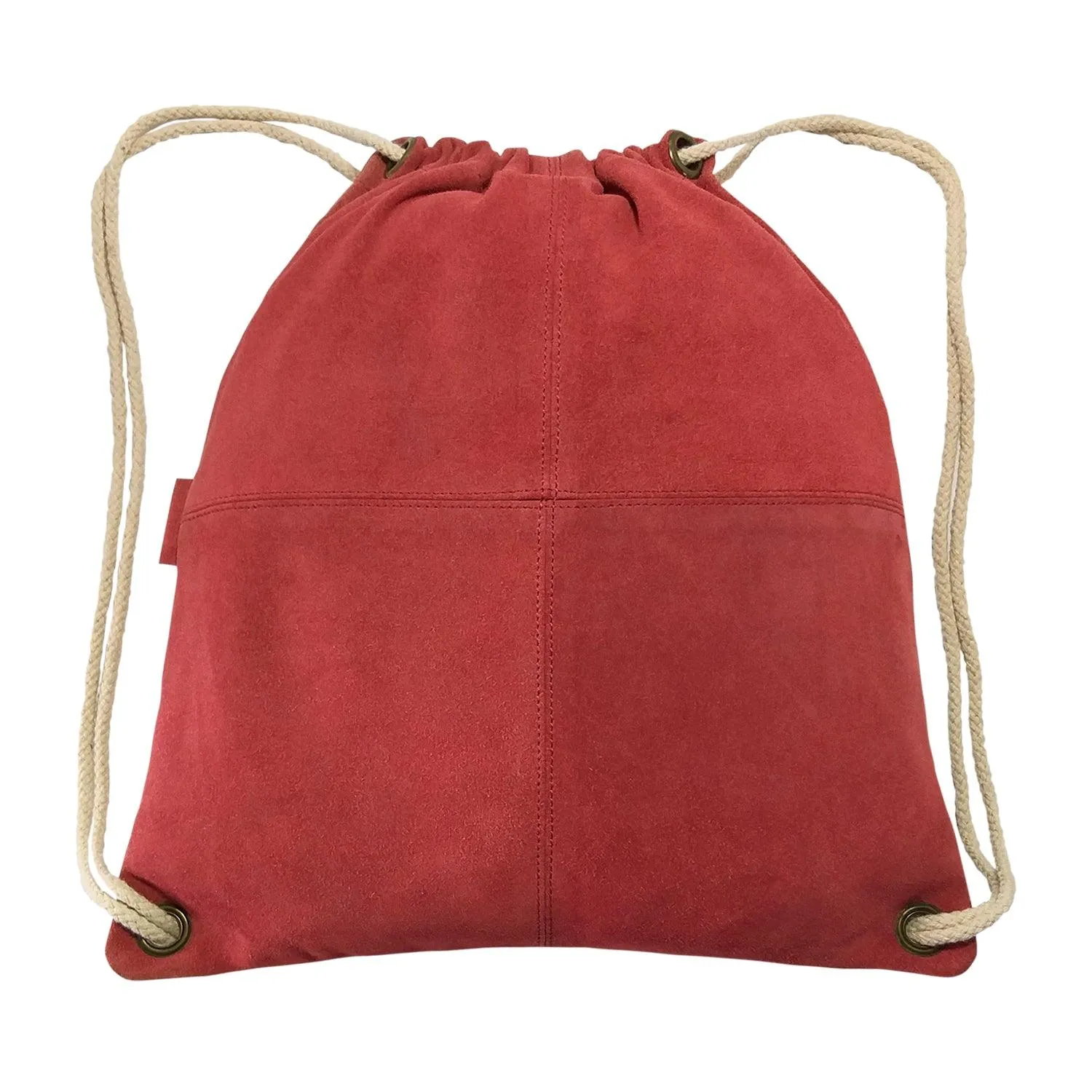 MANDAVA Suede Leather Drawstring Backpack Unisex Sack Cinch School/College/Gym Bag (Maroon)