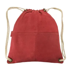 MANDAVA Suede Leather Drawstring Backpack Unisex Sack Cinch School/College/Gym Bag (Maroon)