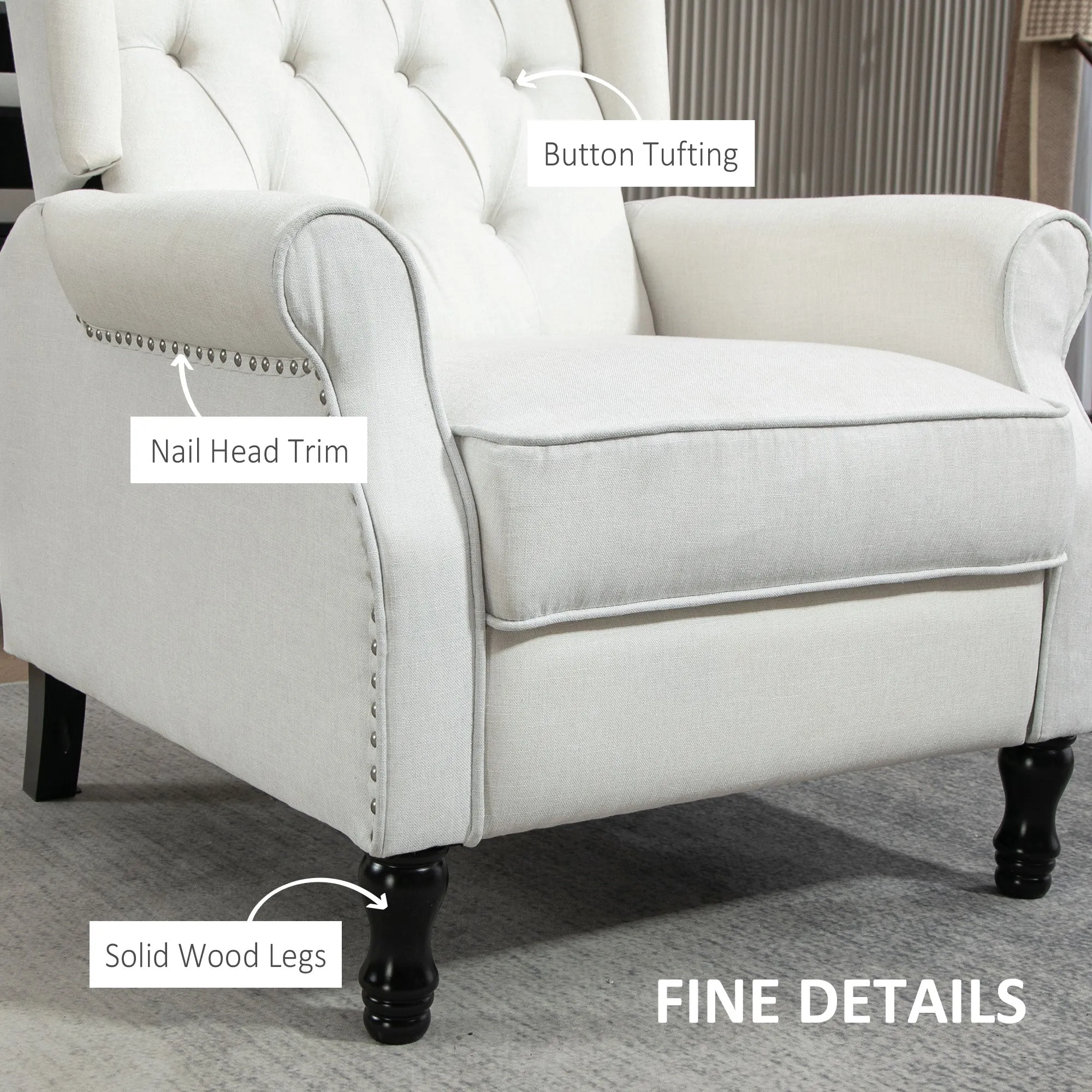 Manual Reclining Armchair Recliner with Footrest Cream White
