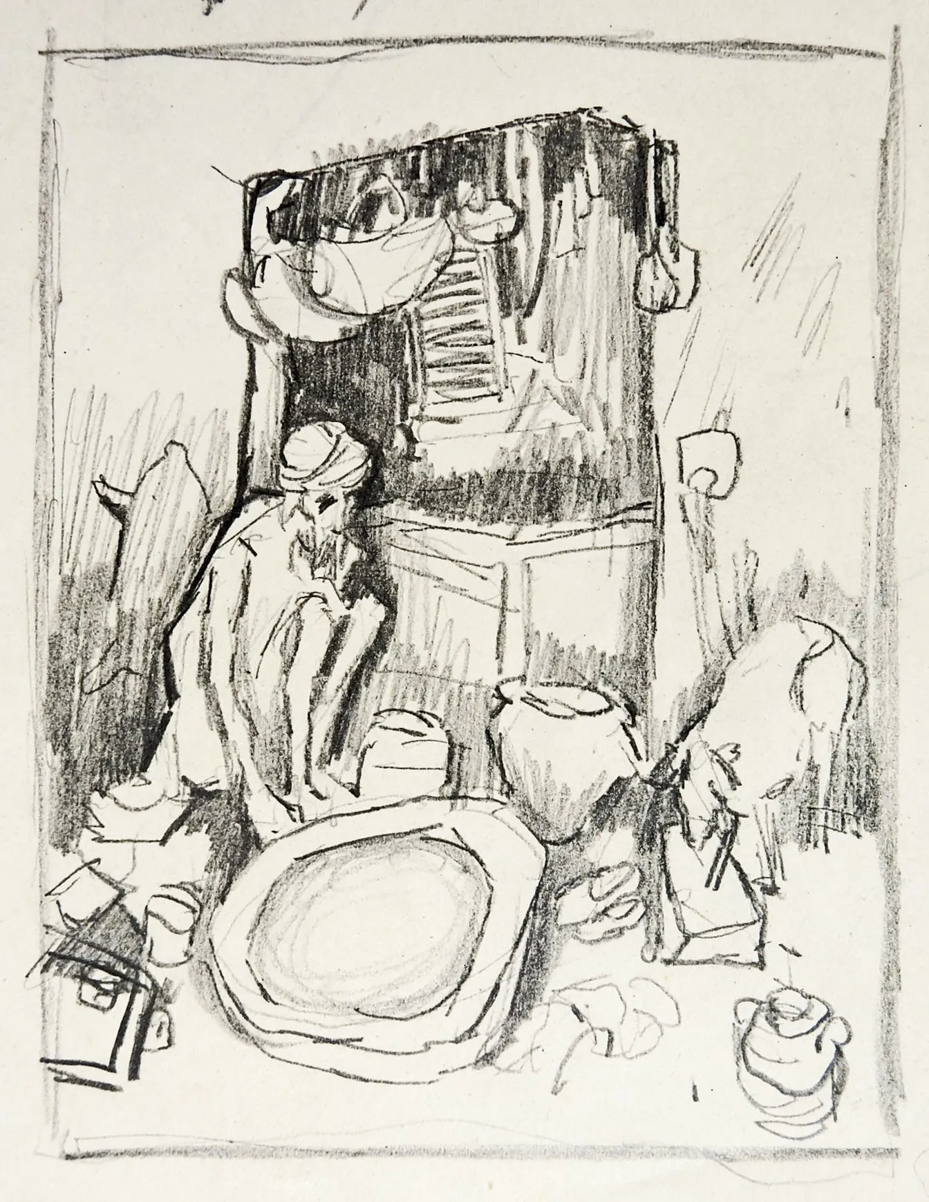 Market Place Pencil Drawing By George Baer