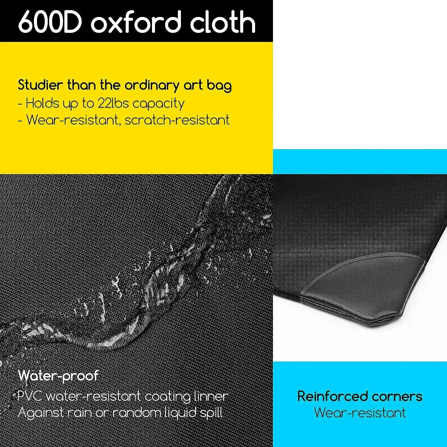 MEEDEN Studio Art Portfolio Case Water-proof with Double compartments 600D, Black, 24" X 31"