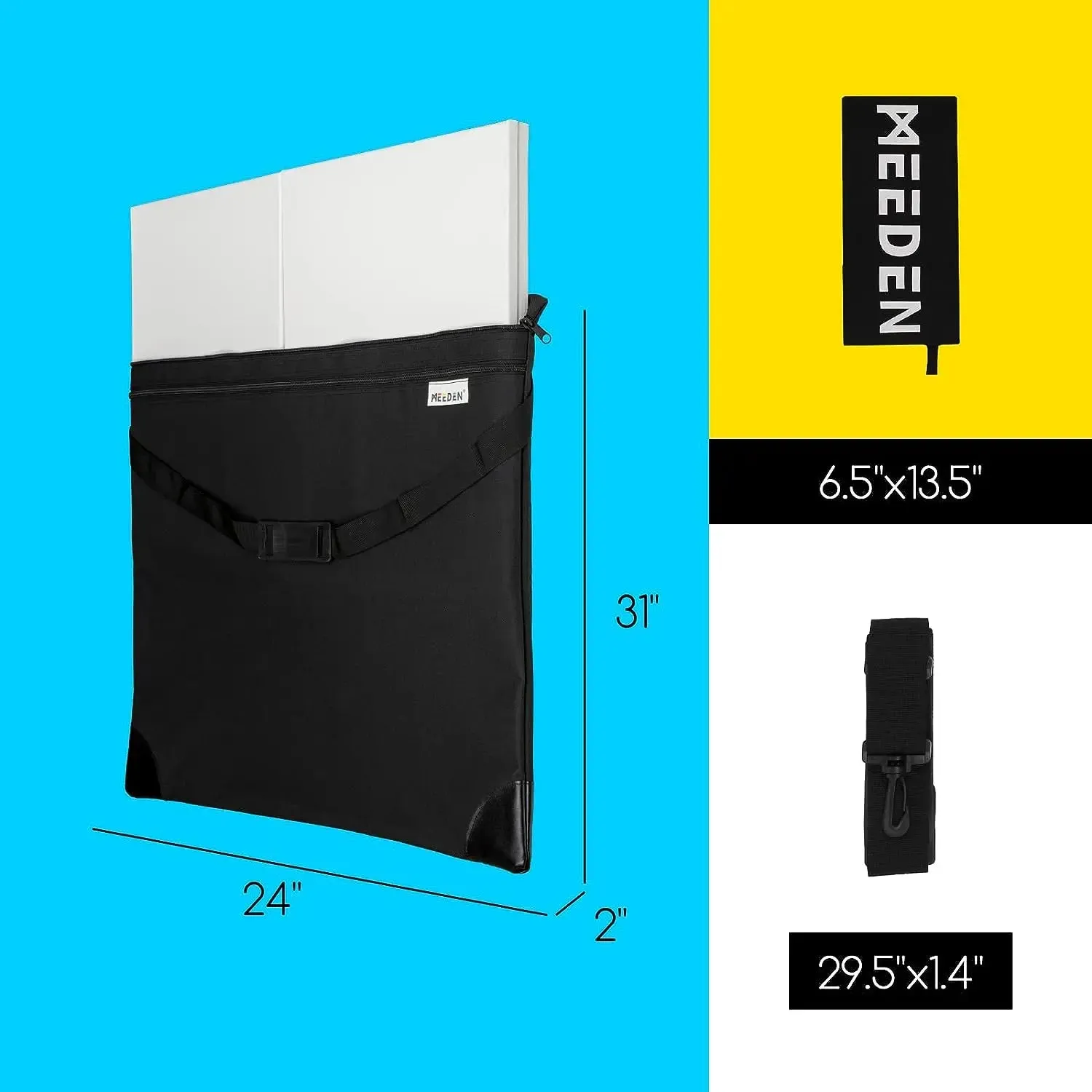 MEEDEN Studio Art Portfolio Case Water-proof with Double compartments 600D, Black, 24" X 31"