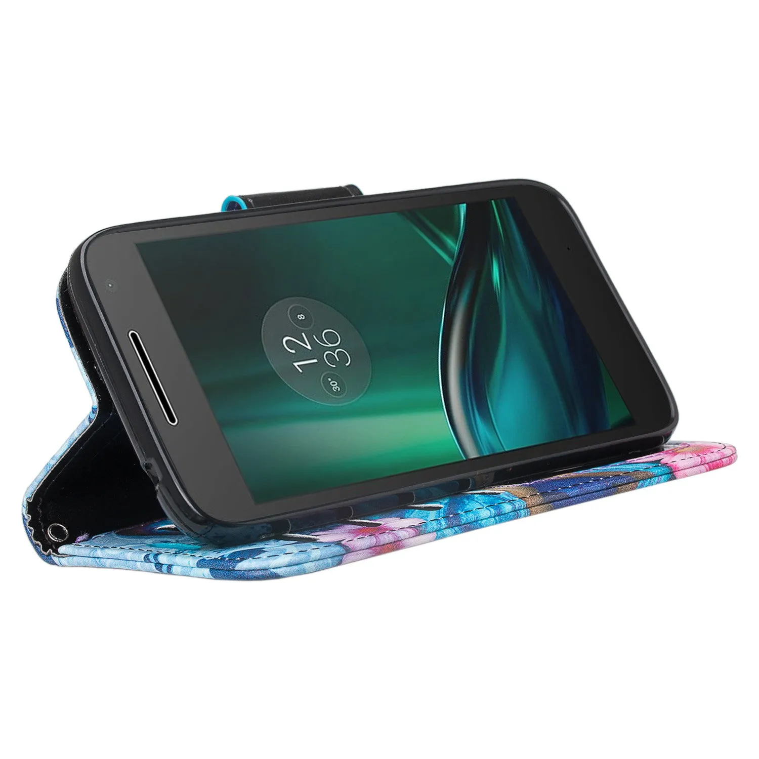 Moto G4 Play Case, Wrist Strap Pu Leather Magnetic Fold[Kickstand] Wallet Case with ID & Card Slots for Motorola G4 Play - Blue Butterfly