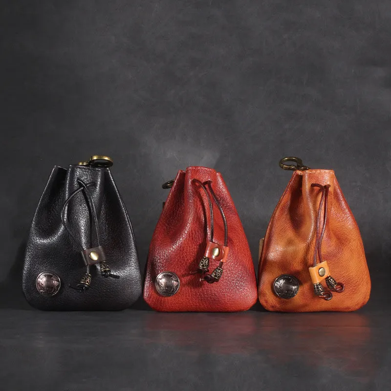 Multiple Use Genuine Leather Drawstring Pouch Coin Purse Jewelry Storage Bag