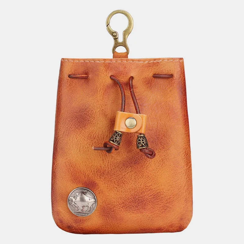 Multiple Use Genuine Leather Drawstring Pouch Coin Purse Jewelry Storage Bag
