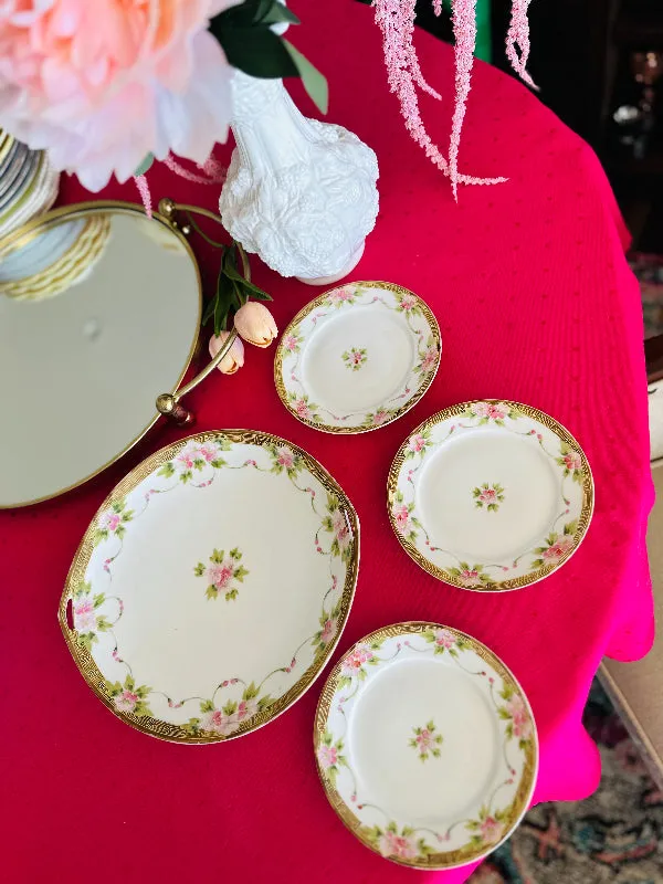 Nippon Dessert Plates and Serving Platter 4 Piece Set - Hand Painted