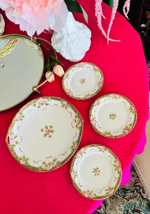 Nippon Dessert Plates and Serving Platter 4 Piece Set - Hand Painted
