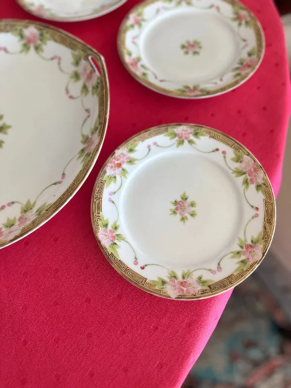 Nippon Dessert Plates and Serving Platter 4 Piece Set - Hand Painted