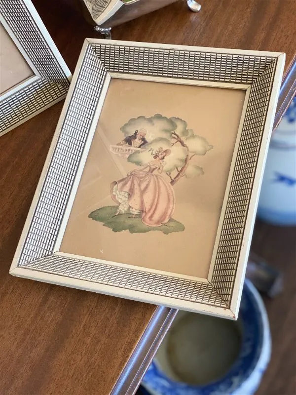 Pair Vintage Colonial framed Prints