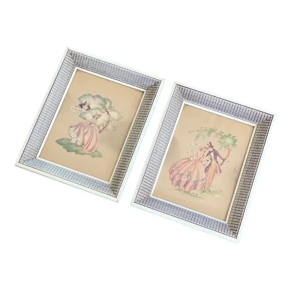 Pair Vintage Colonial framed Prints