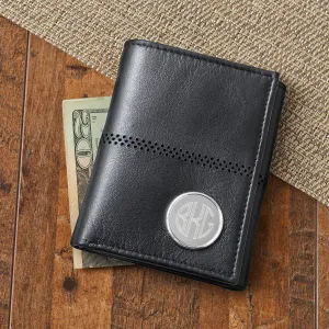 Personalized Men's Black Leather Tri-Fold Wallet