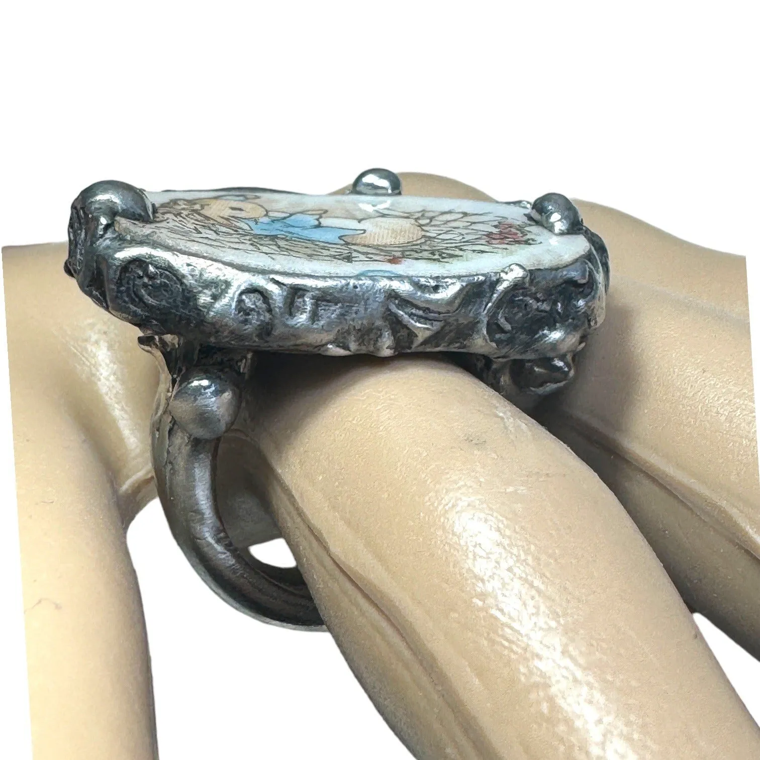 Peter Rabbit & Silverware Artisan Ring made from Broken China & Spoon Handle