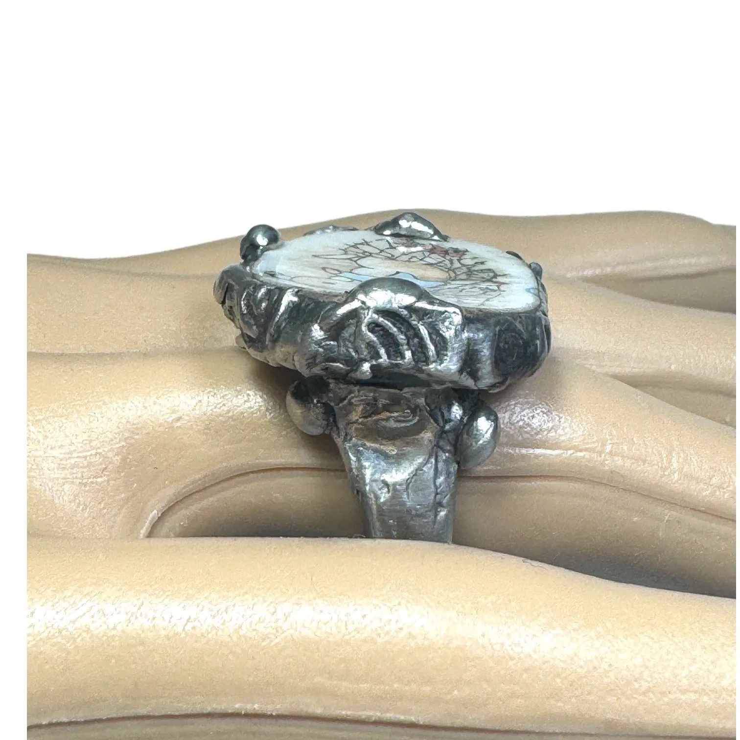 Peter Rabbit & Silverware Artisan Ring made from Broken China & Spoon Handle