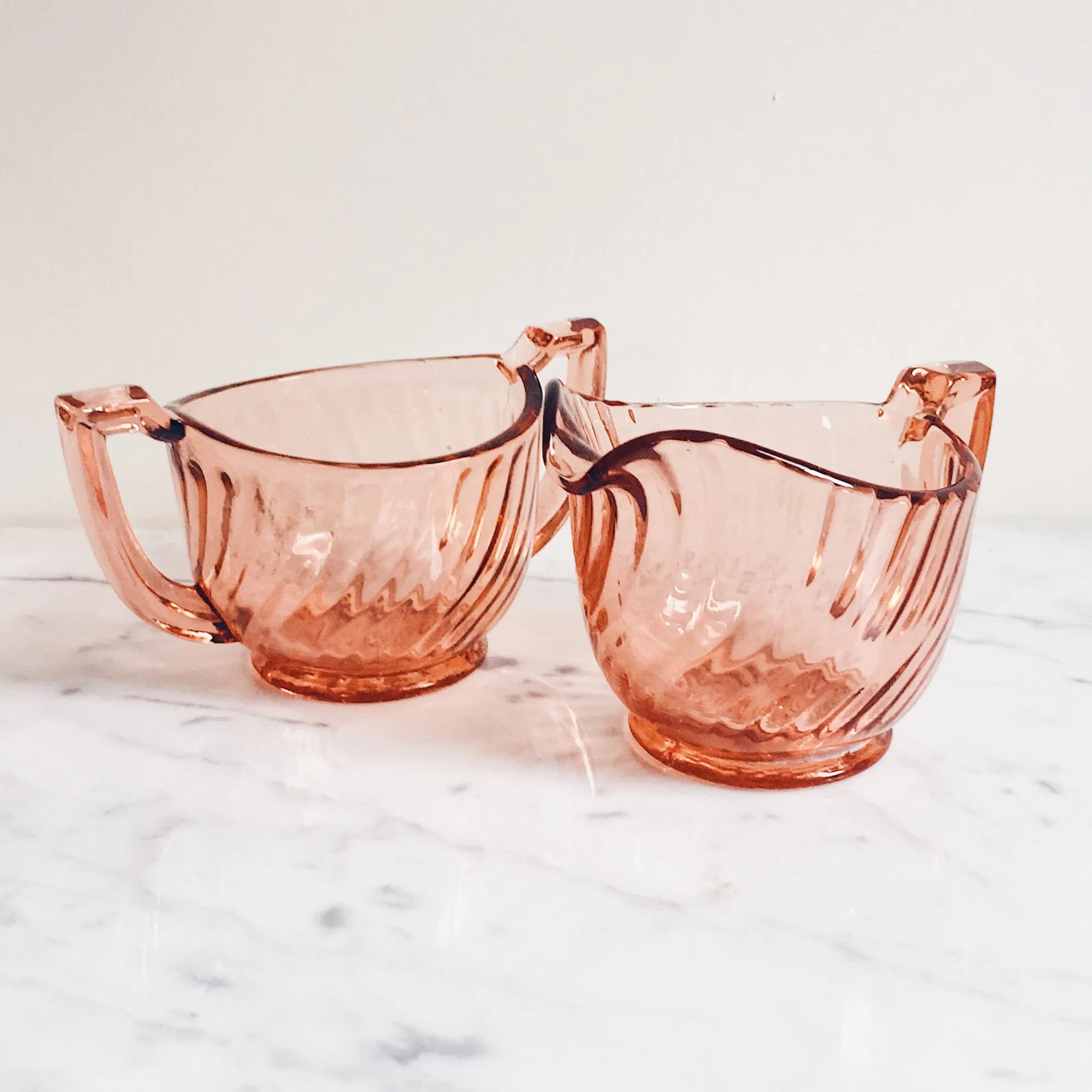 Pink Intoxication Antique Glass Sugar & Creamer